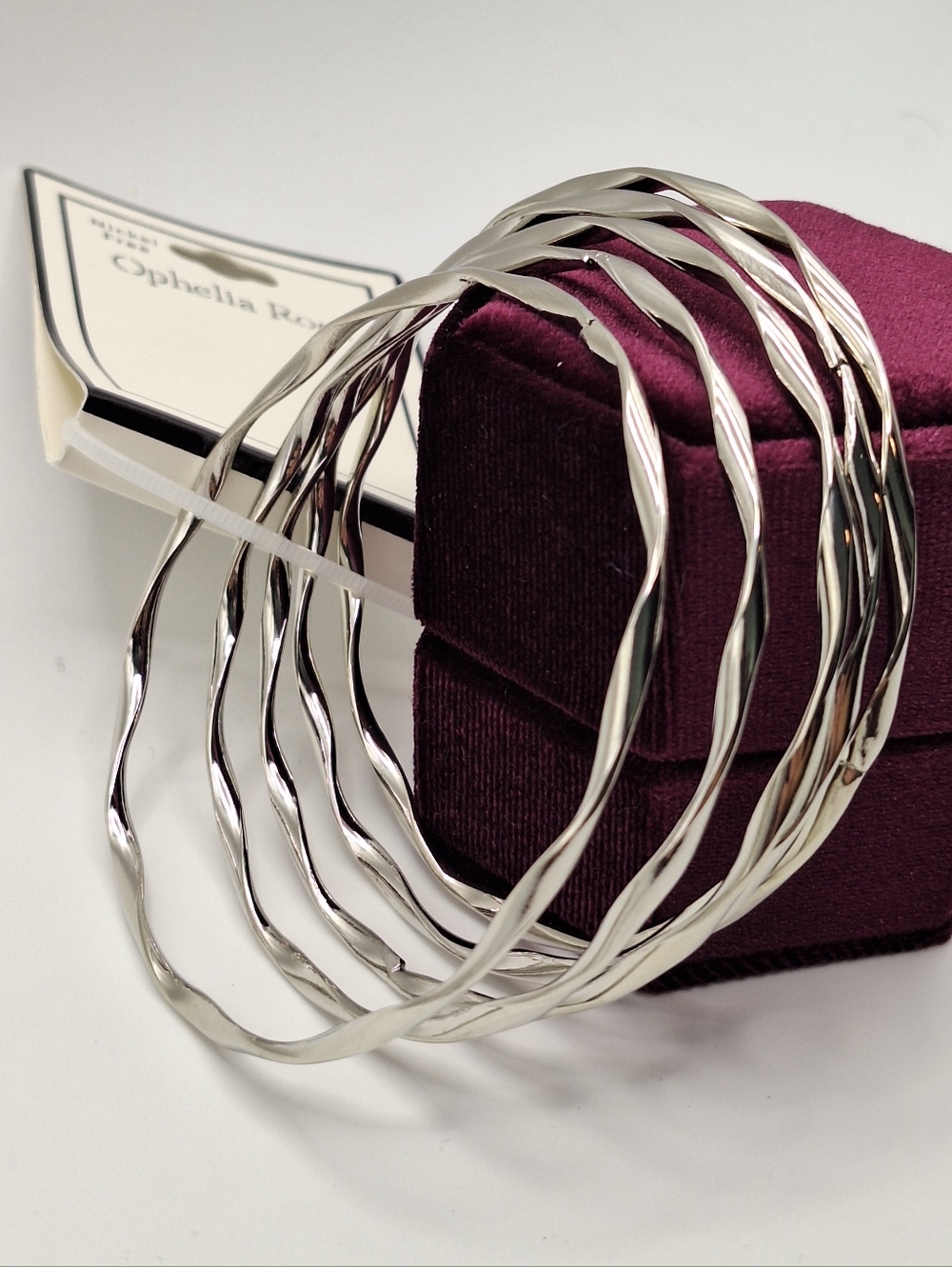 Ophelia Roe Silver Twisted Bangle Bracelet Set Stackable Boho Minimalist NEW